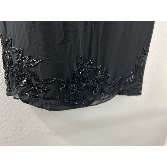 Mimi Maternity Dress Black Short Flutter Sleeve Sz L Beaded Sheer Overlay Witchy - Picture 4 of 11